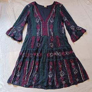 Anthropologie Akemi Kin Hailey Embroidered Navy Blue Dress Sz. 6
